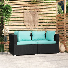 2-Personers Sofa Med Hynder Polyrattan Sort