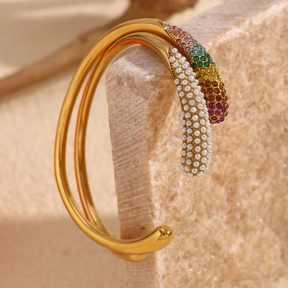 2pc Rainbow Pearl Cuff Bracelet
