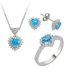 Diamant und Herz Schliff Blauer Topas Schmuckset in 585er 14 K Weißgold - handgefertigter Diamantschmuck aus Feingold | Sirius Diamant