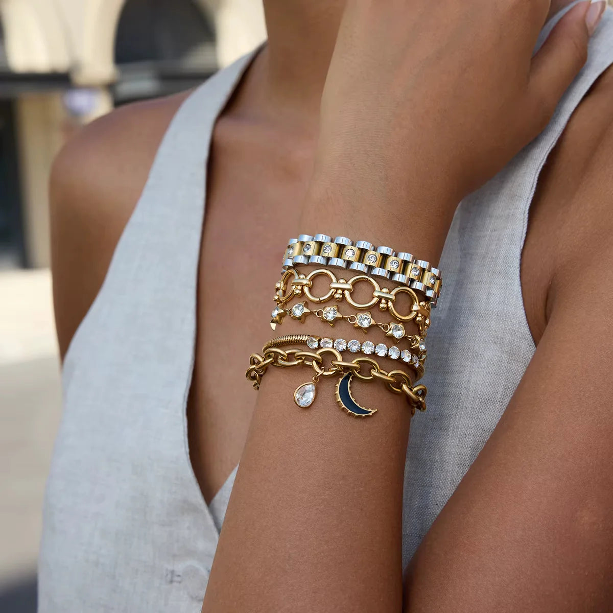 5pc Drop Moon Bracelet Stack
