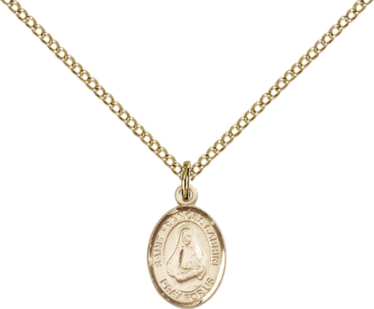 14kt Gold Filled St. Frances Cabrini Pendant with 18 inch Gold Filled Light Curb Chain - Small