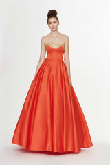 Angela & Alison - 91092 Two Tone V-neck Satin A-line Dress In Orange