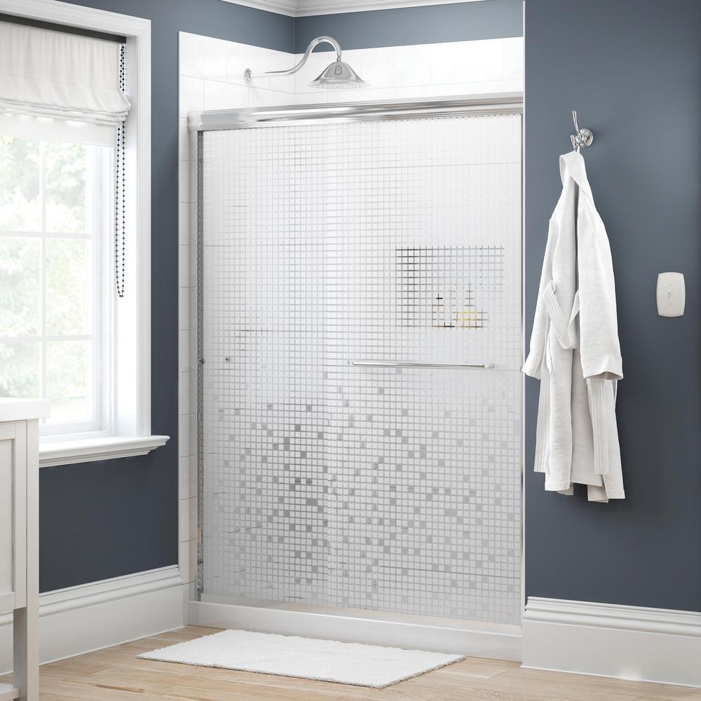 Simplicity 60 in. x 70 in. Semi-Frameless Traditional Sliding Shower Door in Bronze with Rain Glass - Super Arbor