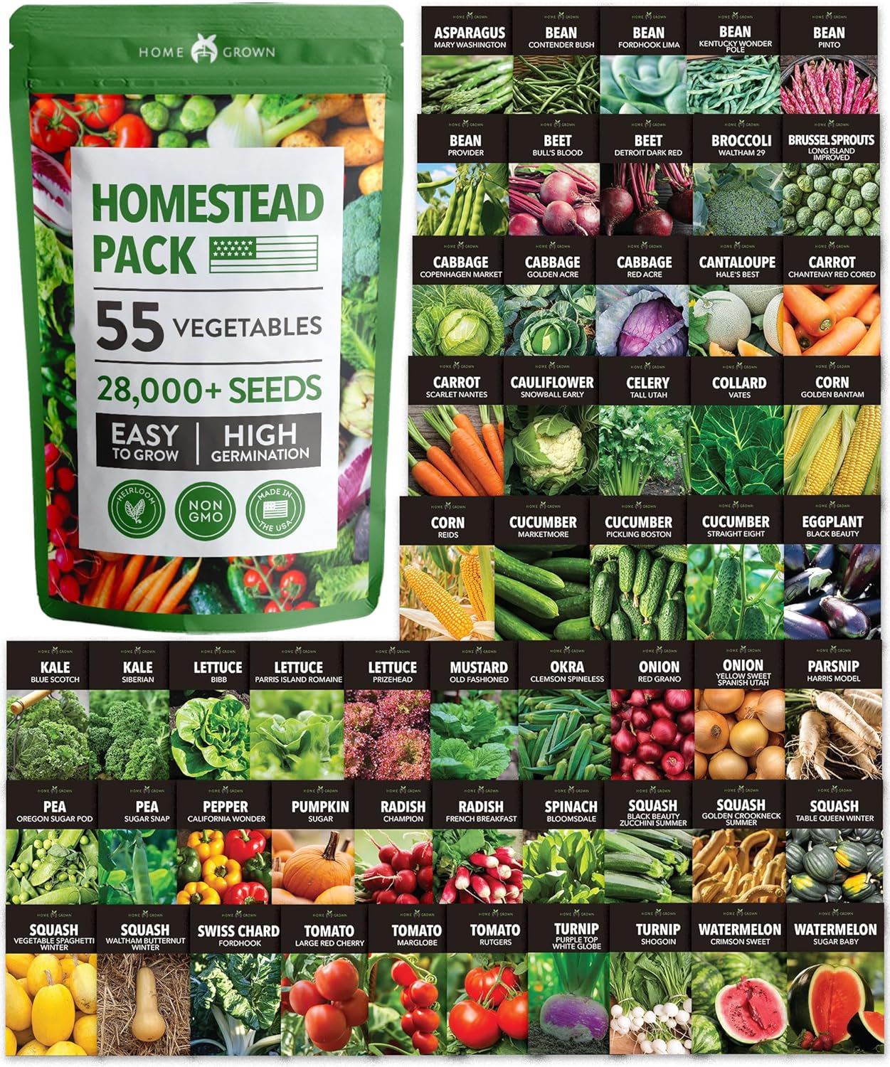 Heirloom Vegetable Seeds - (55 Variety)