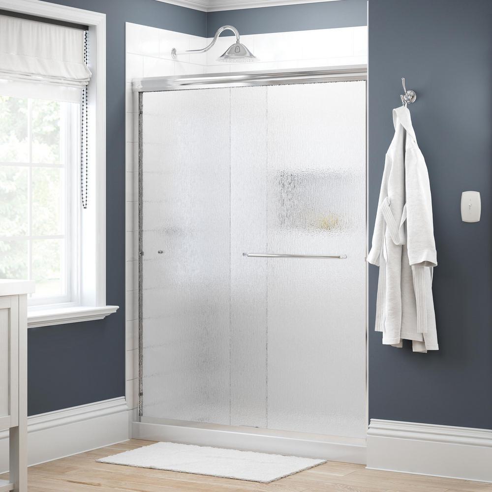Simplicity 60 in. x 70 in. Semi-Frameless Traditional Sliding Shower Door in Bronze with Rain Glass - Super Arbor