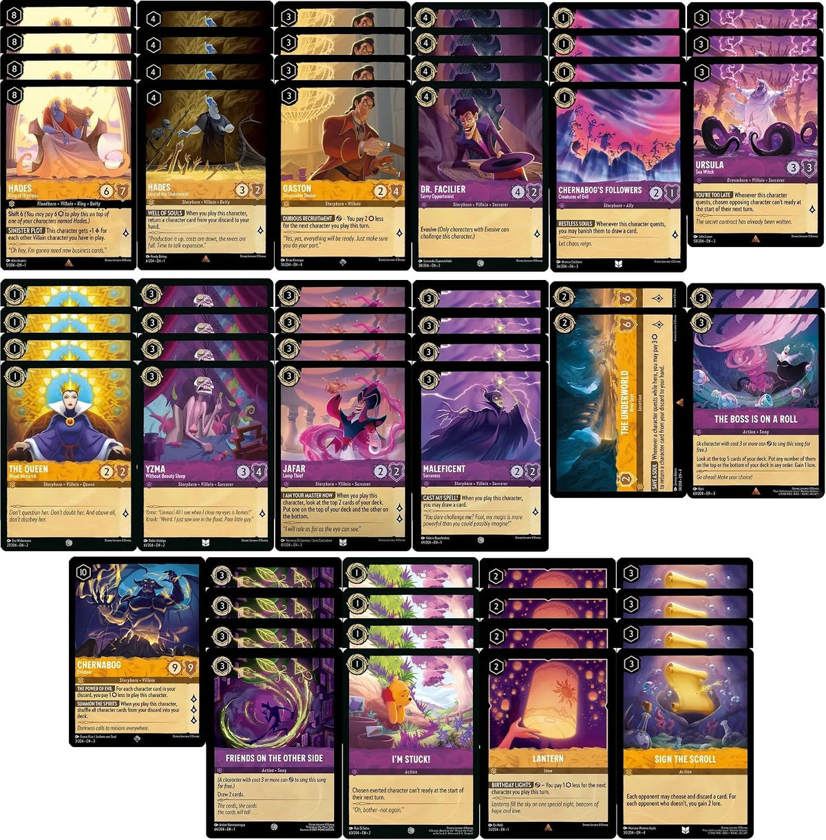 MTG Decks & More Disney Lorcana Villains Deck - Ursula, Chernabog, Dr. Facilier, Gaston, Hades, Jafar, Maleficent - Custom Built - Very Strong - 60 Card!
