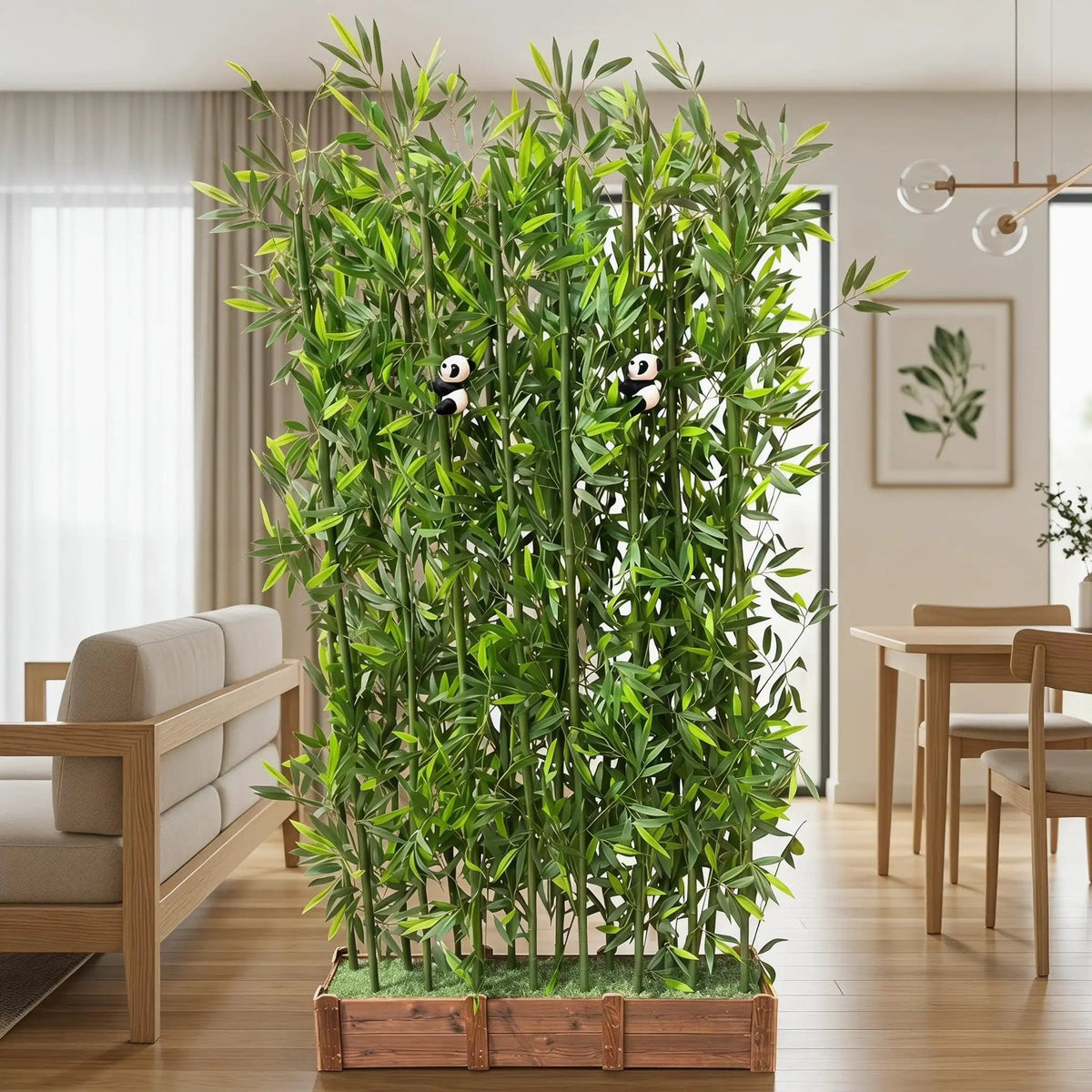 Ultra Private Bamboo Privacy Screen With Solid Wood Base Thick Faux Stalks And Panda Decor UV Resistant Tall Fake Plant Indoors