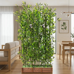 Ultra Private Bamboo Privacy Screen With Solid Wood Base Thick Faux Stalks And Panda Decor UV Resistant Tall Fake Plant Indoors