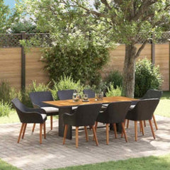 Garden Dining Set with Cushion 9 pcs Black Poly Rattan 3261624