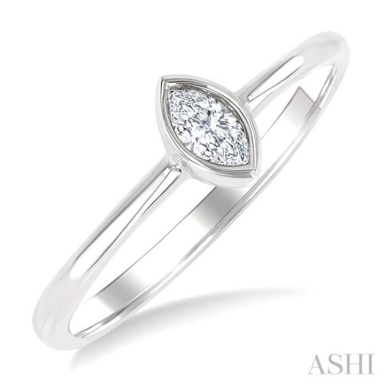 1/6 Ctw Petite Bezel Set Marquise Cut Diamond Fashion Ring in 10K White Gold