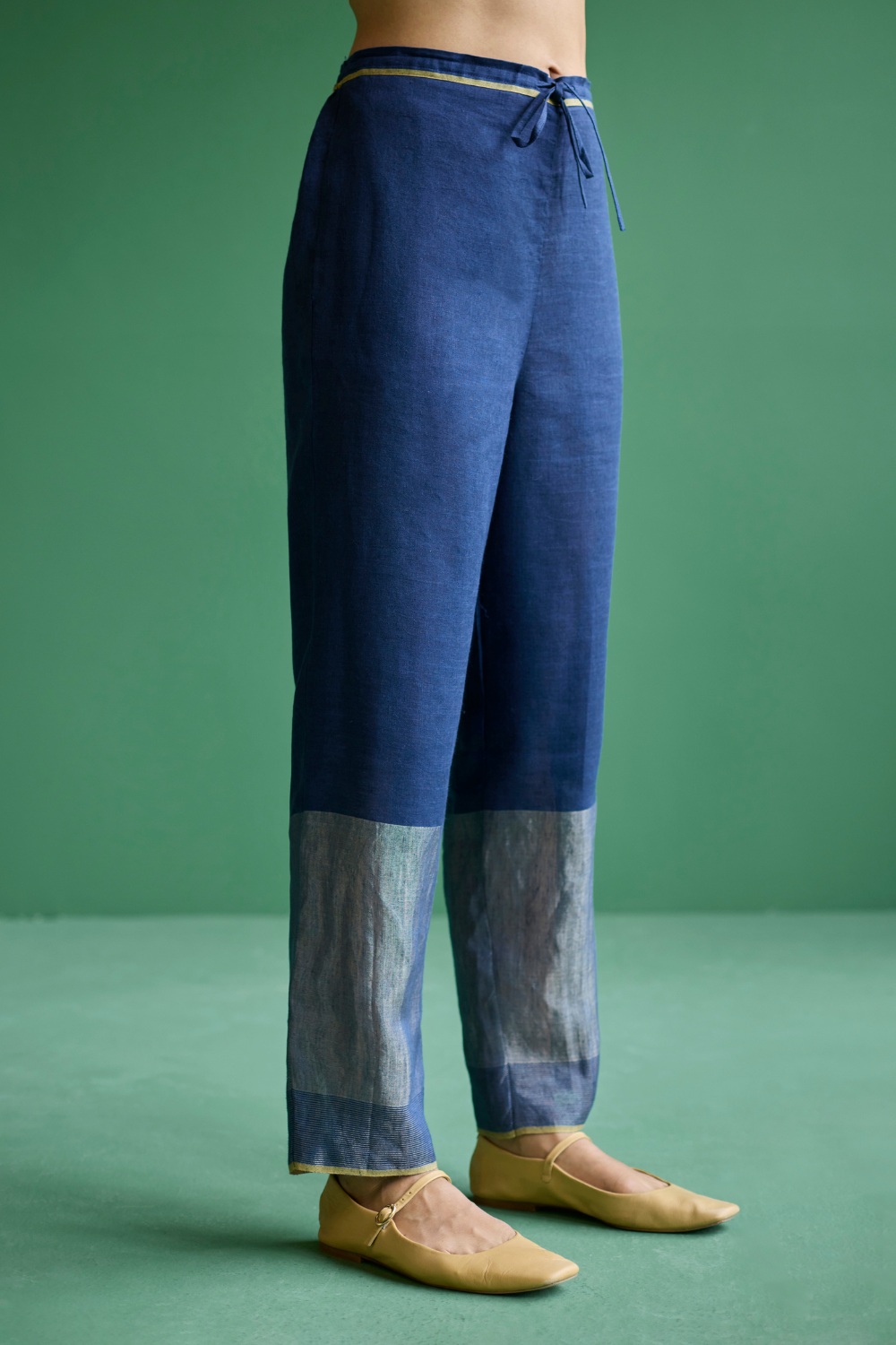 June Metallic Linen Pant - Navy linen by Manan in navy color for women Worldwide