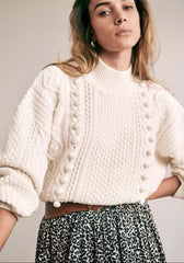 Sézane Women’s Amaury Cream White Merino Wool Bubble Mock Neck Sweater XS