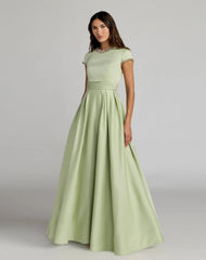 Petite Green Embellished Satin Cap Sleeve Ball Gown - Ieena for Mac Duggal