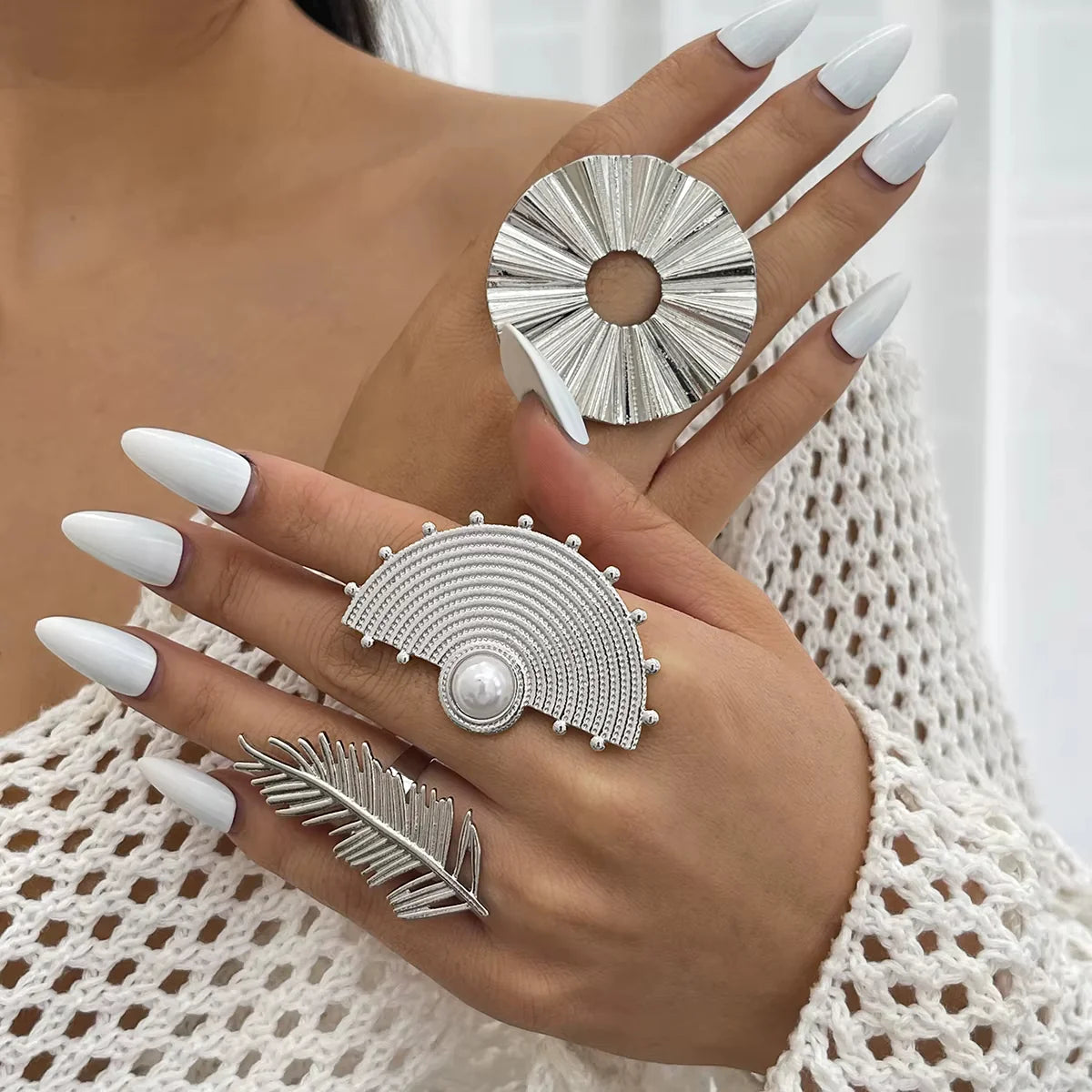 3pc Irregular Pearl Circle Ring