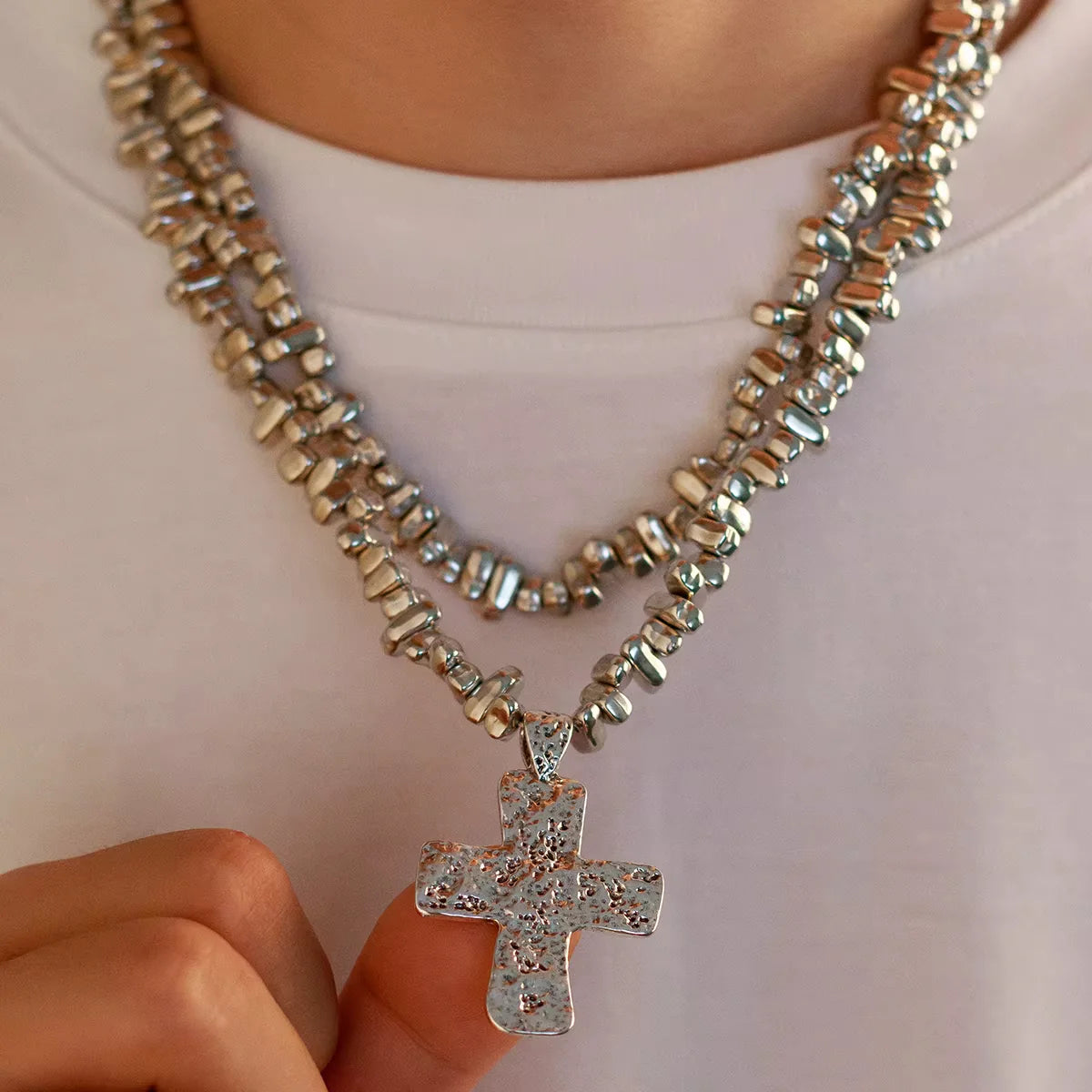 2pc Irregular Cross Beaded Necklace