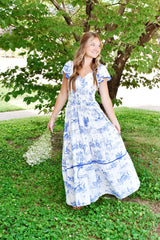 Francesca Blue Toile Maxi Dress