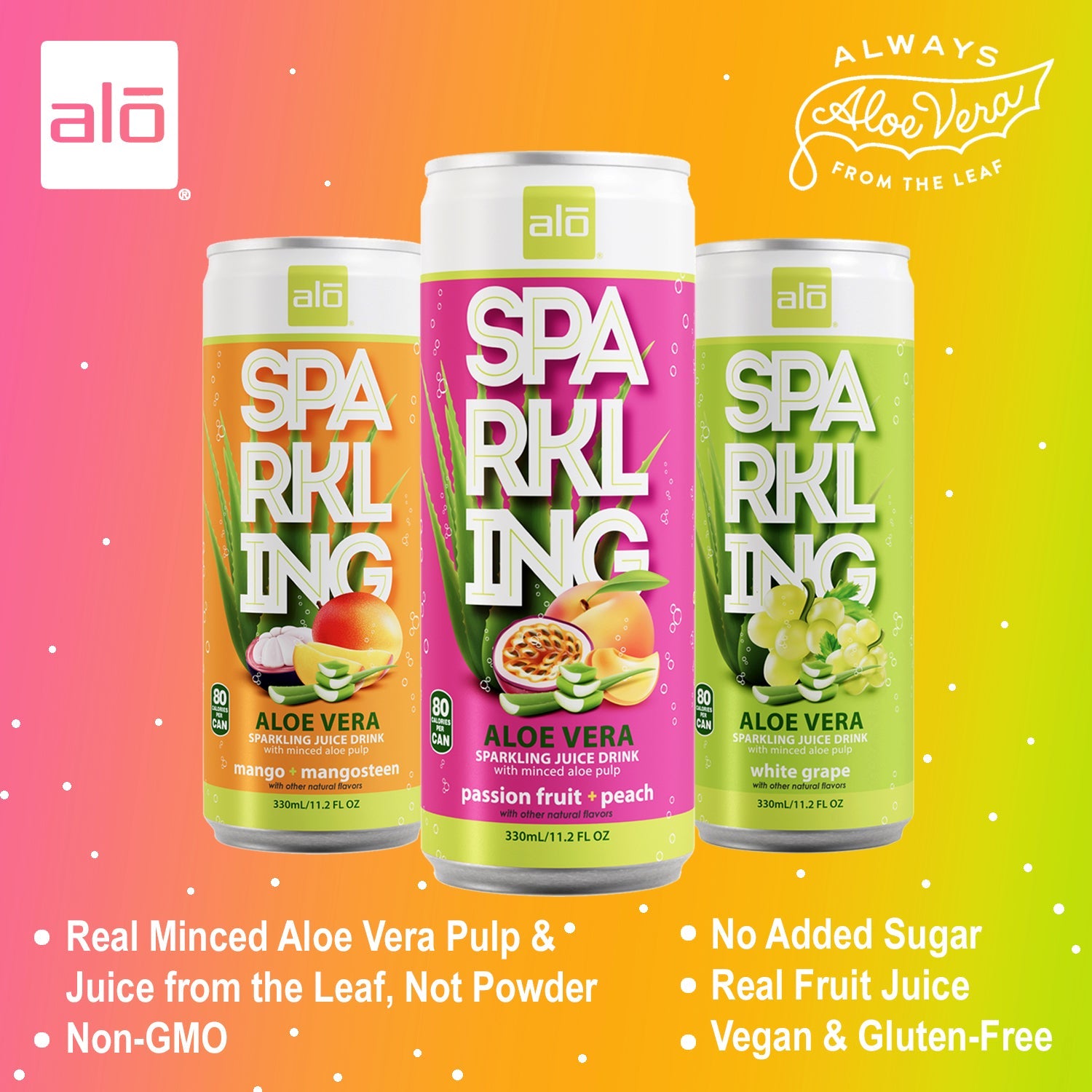 ALO Sparkling 3-Flavor Variety Pack, 12 pack of 330ml cans - 4 of each flavor