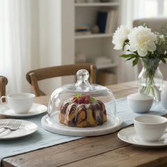 White Marble Cake Dome Cover with Elegant Finish