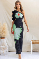 Fashion Print One-shoulder Maxi Dress