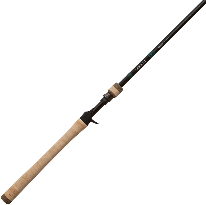 G. Loomis Conquest - Casting fishing rod with a sleek black blank and light cork handle designed for precision and comfort in fishing tackle.