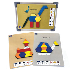 Mini Leaves™ Magnetic Writing White Board | Mosaic Pattern Block Game – 68 Pcs with 20 Activity Cards - Mini Leaves