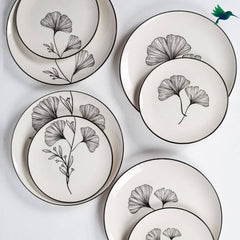 Assiette Ginkgo noir et blanc Déco-exotique.fr