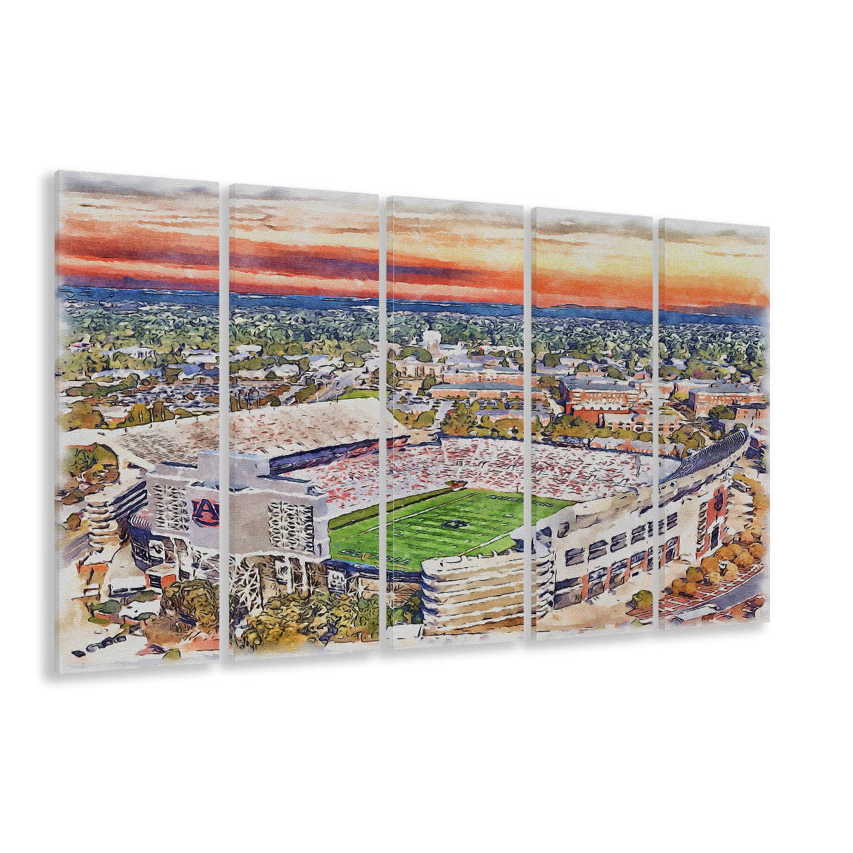 Auburn Tigers, Jordan Hare Painting Stadium Watercolor, Sport Art, Extra Large Canvas Print Wall Art