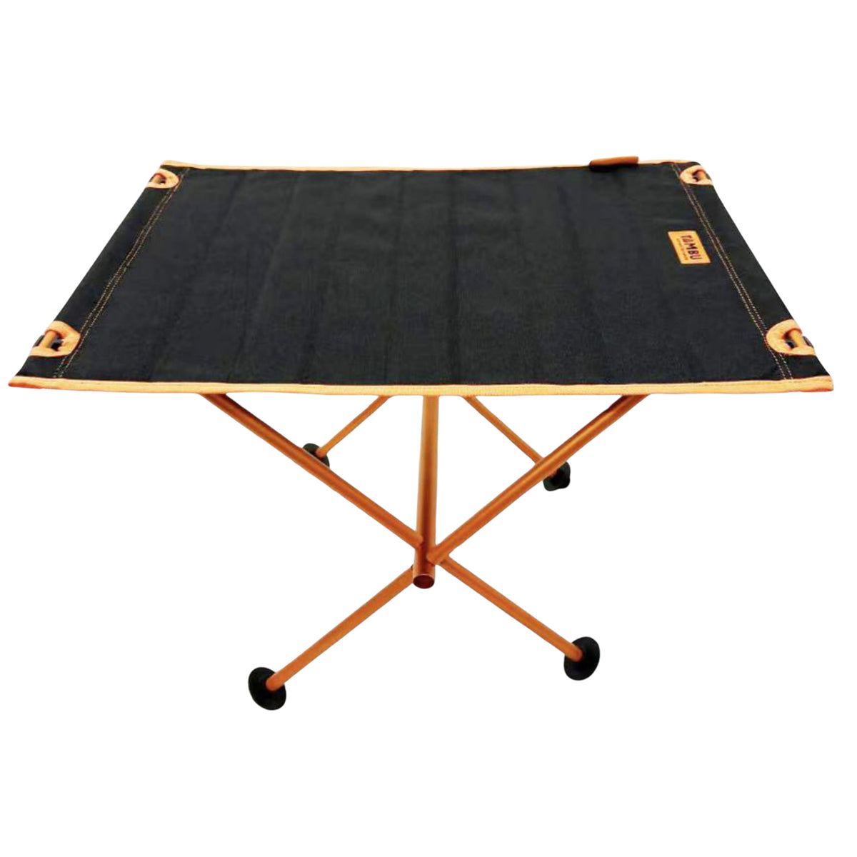 Leichter Campingtisch BATISTA von Tambu Outdoor, schwarzer Aluminium-Tisch mit orangefarbenem Rahmen und Stoffplatte