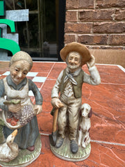 Pair of Ceramic Farmer Couple Figurines