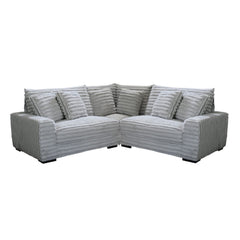 Ezo 3pc Modular Sectional Sofa Set | 6 Pillows | Gray Ribbed Polyester