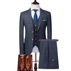 Blazer Pants Vest 3 Pieces Suit Set / Men's Fashion Banquet Business British Style Slim High End Custom Plaid Blazers Trousers