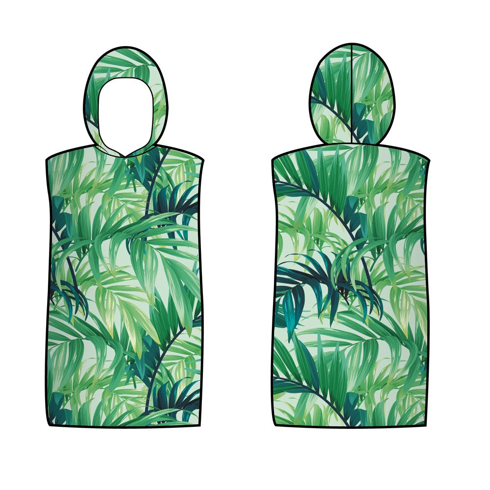Microfibre Printed Surfer Changing Hoodie - Green & Turq Leaves