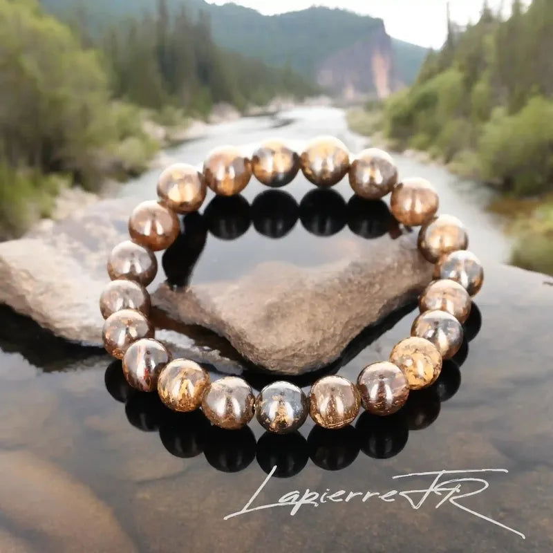 Bracelet pierre naturelle en Bronzite véritable, bijou de lithothérapie marron doré pour la confiance, la stabilité et la protection émotionnelle. Bracelet sur mesure pour femme et homme – La Pierre FR.