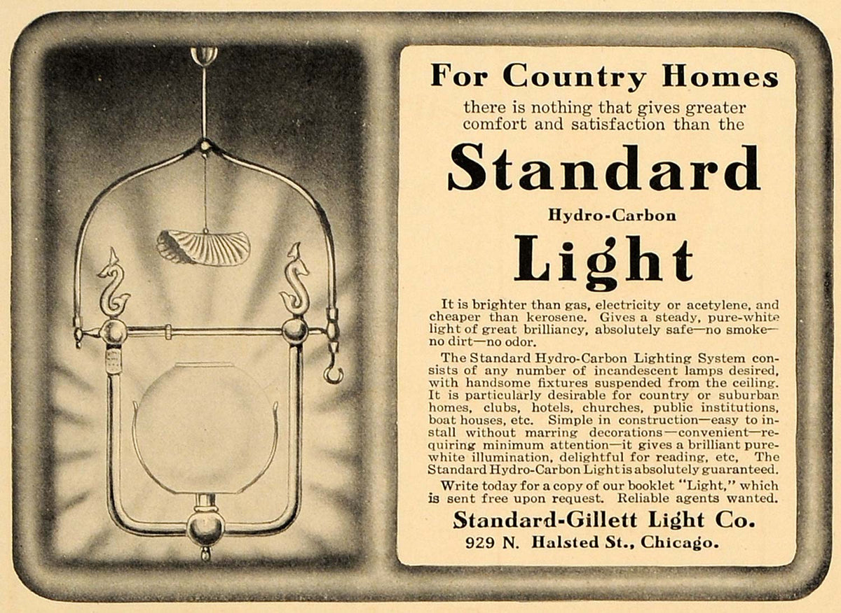 1907 Ad Standard-Gillett Hydro-Carbon Light Homes - ORIGINAL ADVERTISING CL4