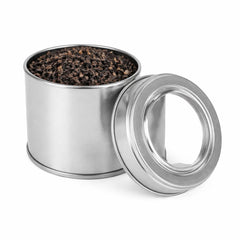 25-50 Gram Yuvarlak Gümüş Kristal Gözlü Metal Çay Kutusu | Ø73 × 60 mm | Tins By Masaş