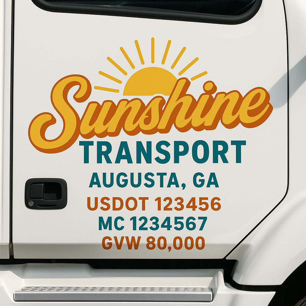 Custom Truck Door Decal Sticker Lettering Sign With Business Name, City-State, USDOT, MC, GVW, CA, KYU, VIN (Set of 2)