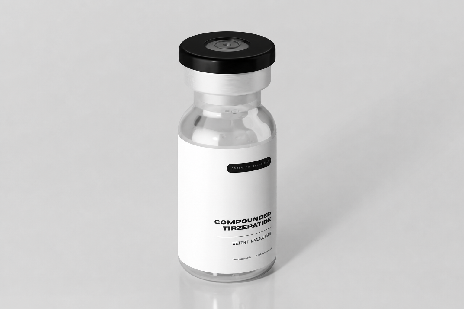 Vaccine bottle with a white label on a gray background