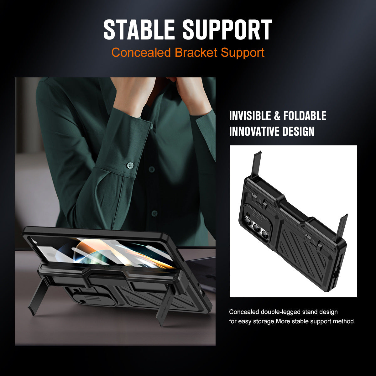 Samsung Galaxy Z Fold 5 Case with Hinge Protection, Military-Grade Drop-Proof, Built-in Kickstand & S Pen Holder, Full Body Cover for Z Fold5 - Memoriex