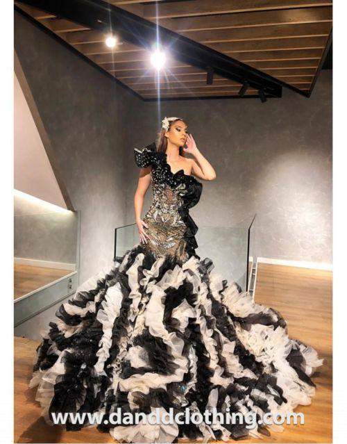 Luxury Evening Dress White Black Silver Lace-Black,Classic Elegant Gowns,Evening Dresses,Long,Silver