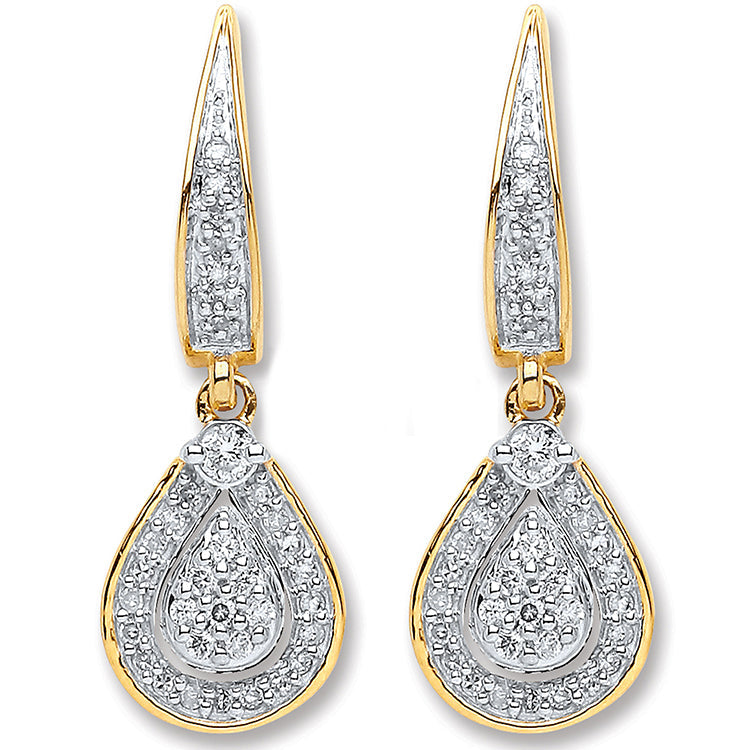 9ct Yellow Gold 0.25ct Diamond Drop Earrings