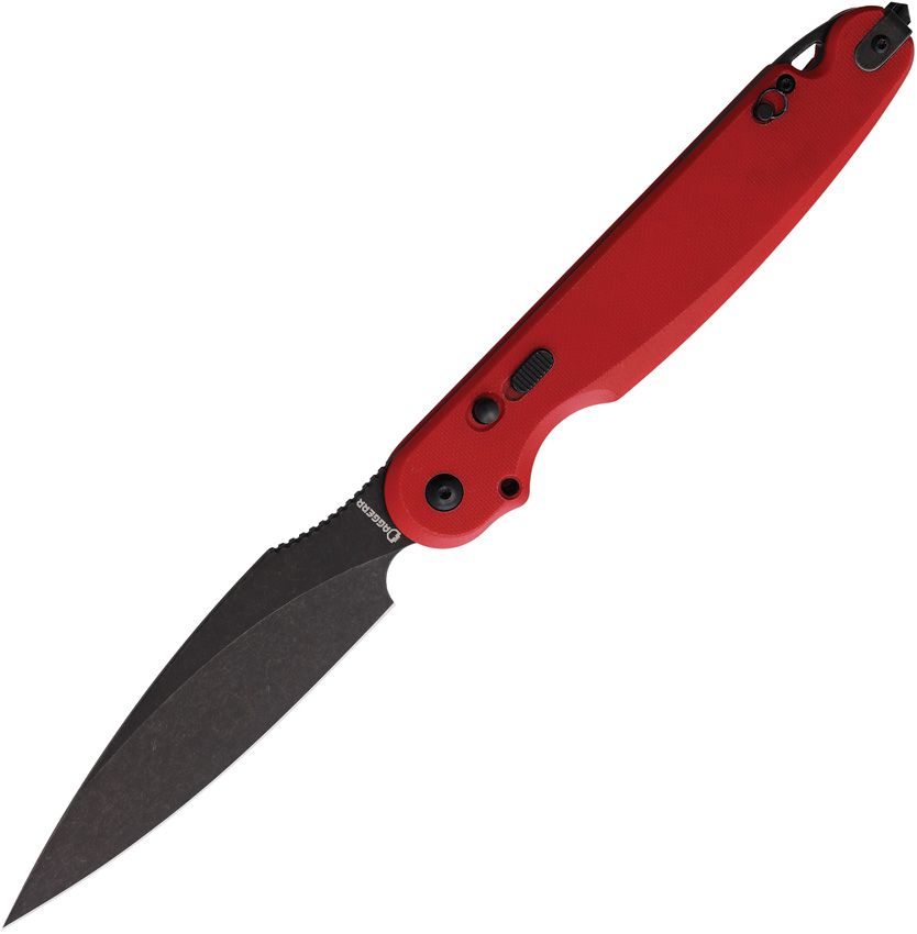 Daggerr Knives Parrot Button Lock Red G10 Black Stonewash VG-10