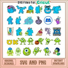 Monsters, Inc characters bundle svg, mike wazowski and sully​ svg