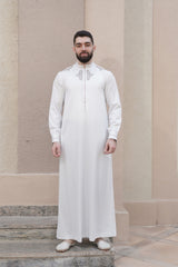 White Formal modern Thobe (Jubba) w/ Contrasting Gold embroidered detail  21 [9]