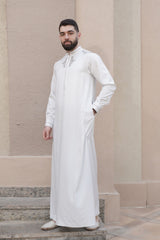 White Formal modern Thobe (Jubba) w/ Contrasting Gold embroidered detail  21 [9]