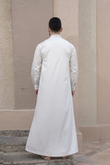 Designer white abaya for men back | Summer white luxury thobe back 