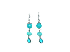 32569L 3 Stone Amazonite, Celestial Quartz, Sterling Silver Earrings