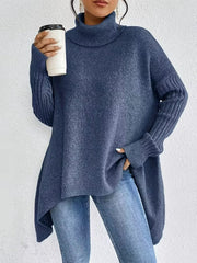 Damen Strickrollkragenpullover mit Gerippten Ärmeln