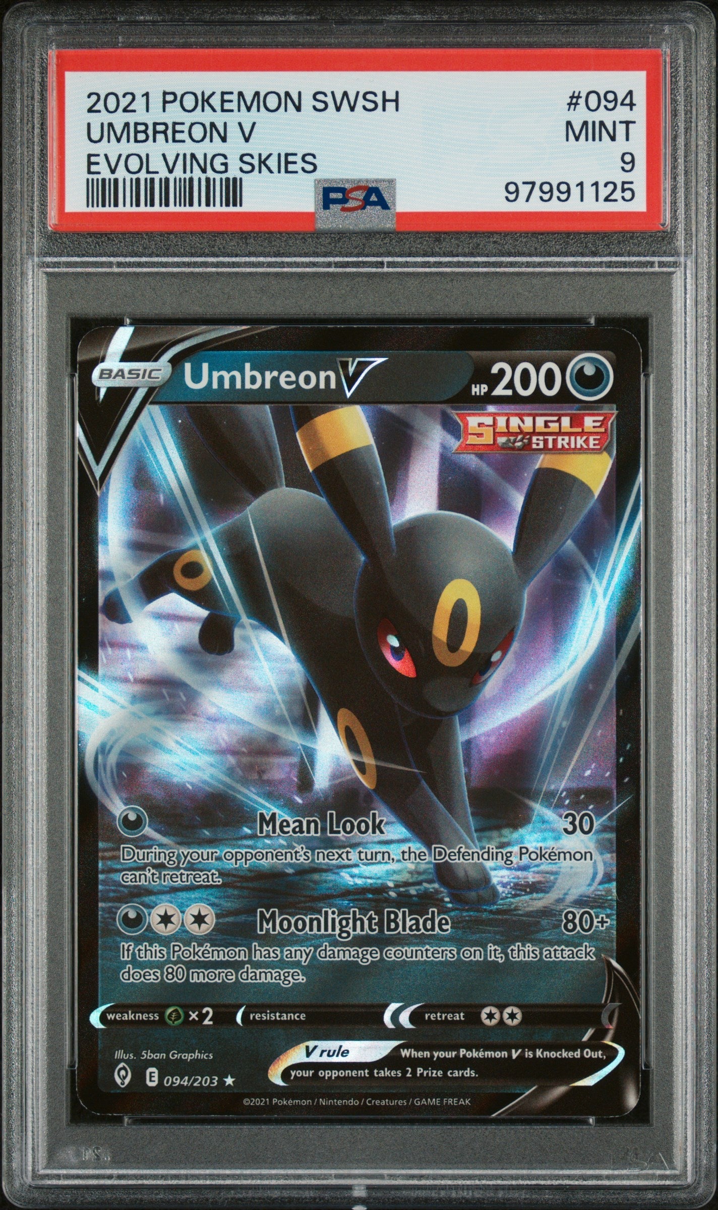 2021 Pokemon SWSH  - #094 Umbreon V - Evolving Skies - PSA Graded Card