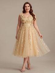 Plus Size V-Neck Sequin Wedding Guest Dress #color_Gold