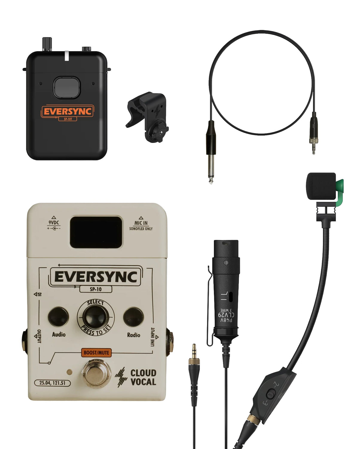 Cloudvocal EverSync SP-10 Wireless Stomp Pedal & SonoFlex Microphone Bundle